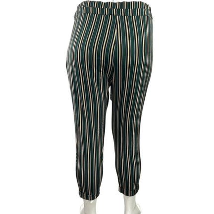 Pull & Bear Green Striped High Waisted Skinny Leg Paper Bag Trousers Pants Sz XL