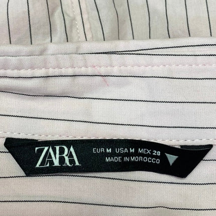 Zara Women's Pink Black Pinstriped Short Sleeve Button Down Shirt Top Size M