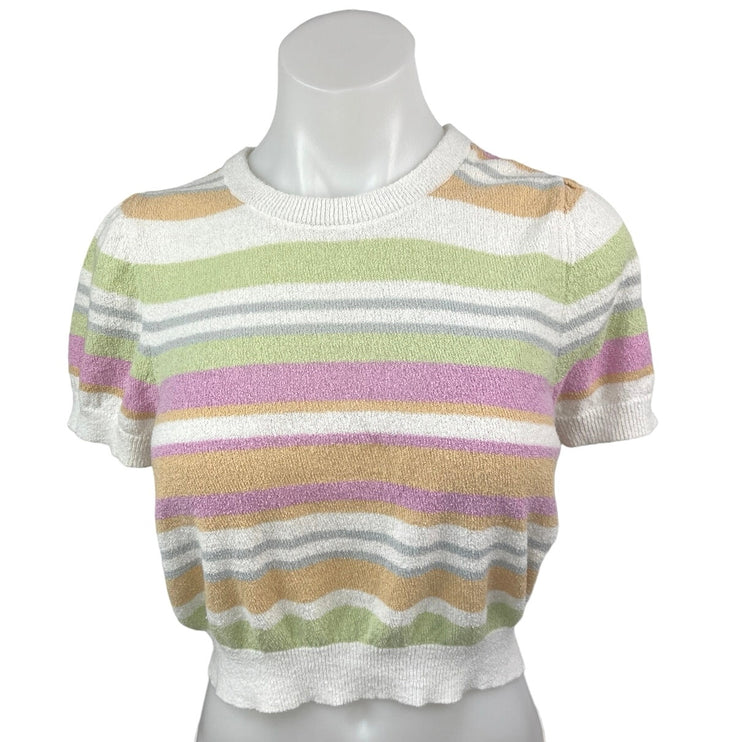 Show Me Your Mumu Multicolor Simple Striped Knit Short Sleeve Sweater Crop Top S