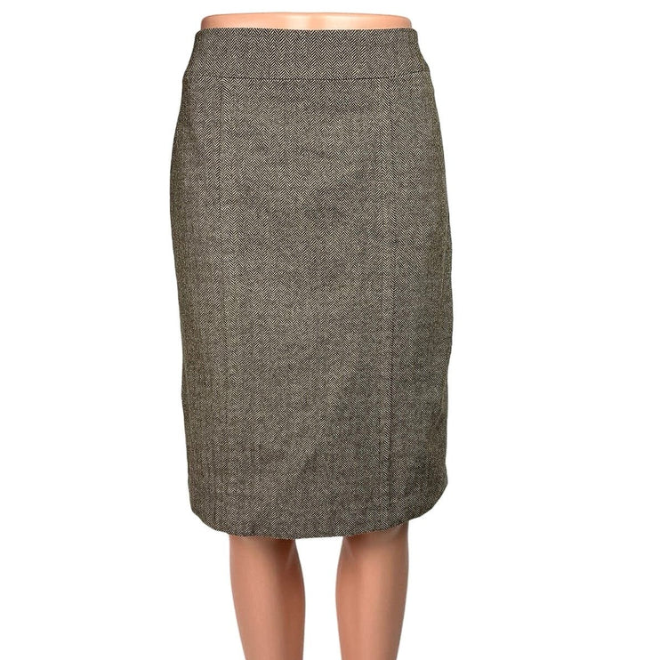 Banana Republic Brown Wool Herringbone Knee Length Pencil Straight Skirt Size 2