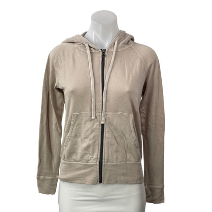 James Perse French Terry Brown Long Sleeve Zip Crop Hoodie Sweatshirt Jacket 1