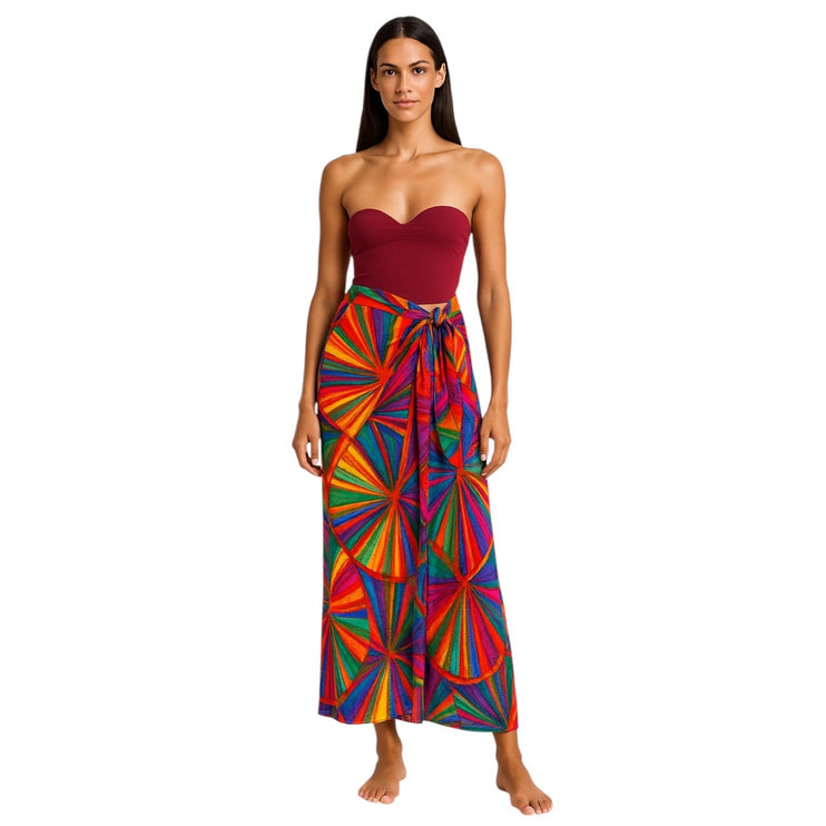 Fashion Nova Multicolor Abstract High Waist Beach Cover Up Maxi Wrap Skirt 2XL