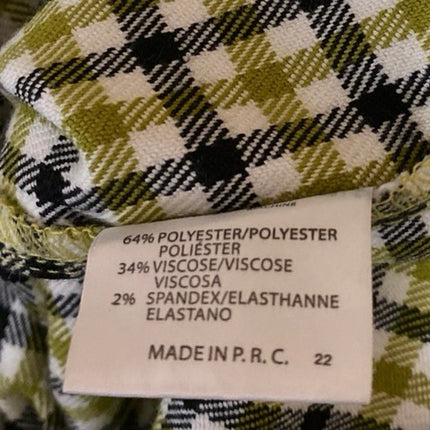 Brandy Melville Green Multicolor Checkered Straight High Waist Trousers Pants S