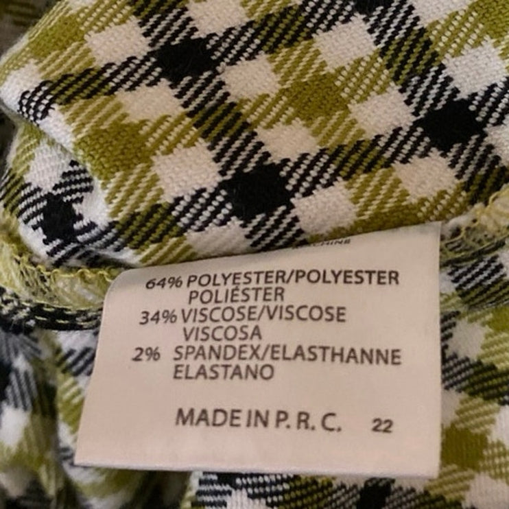 Brandy Melville Green Multicolor Checkered Straight High Waist Trousers Pants S