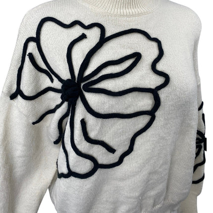 Shein White Floral Embroidered Turtleneck Long Sleeve Sweatshirt Sweater Top 4