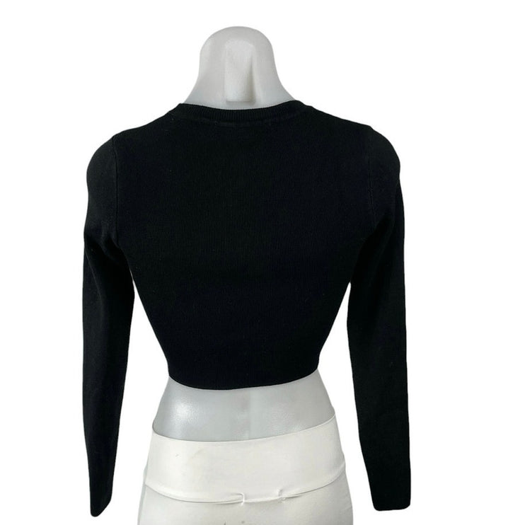 Zara Women's Black Ribbed Knit Crew Neck Sculpt Sweater Pullover Crop Top Size S