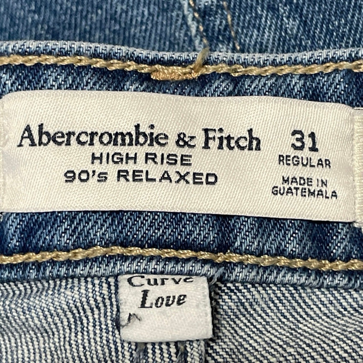 Abercrombie & Fitch 90's Relaxed Blue High Waist Baggy Wide Leg Demin Jeans 31