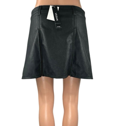 NEW H&M Black Faux Leather Vegan Low Waist Pleated A Line Mini Skirt Size S