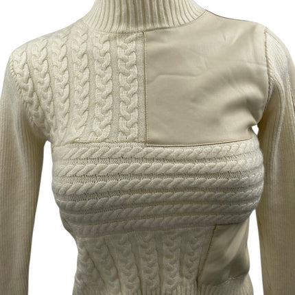 Central Park West Cream White Cable Knit Turtleneck Long Sleeve Crop Sweater XS