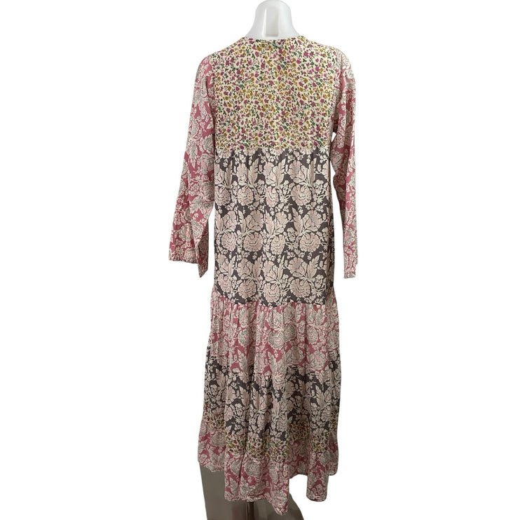 Zara Women's Multicolor Floral Keyhole Long Sleeve Maxi Flared A-Line Dress Sz S
