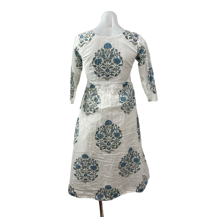 Hassans Floral 3/4 Sleeve Traditonal Anarkali Kurta Tunic Midi A-Line Dress M