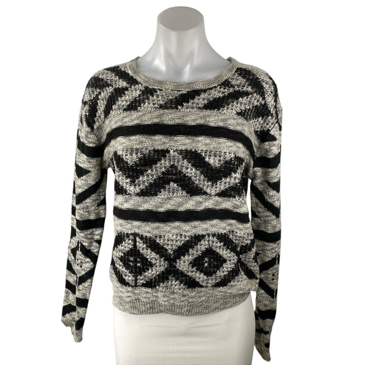 Forever 21 XXI Women's Gray Black Geometric Long Sleeve Knit Sweater Top Size S