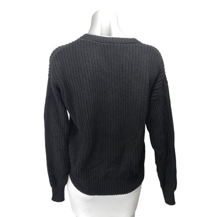 Charlie B LOVE Women's Black Rib Knit Embroidered Long Sleeve Sweater Top Sz XS