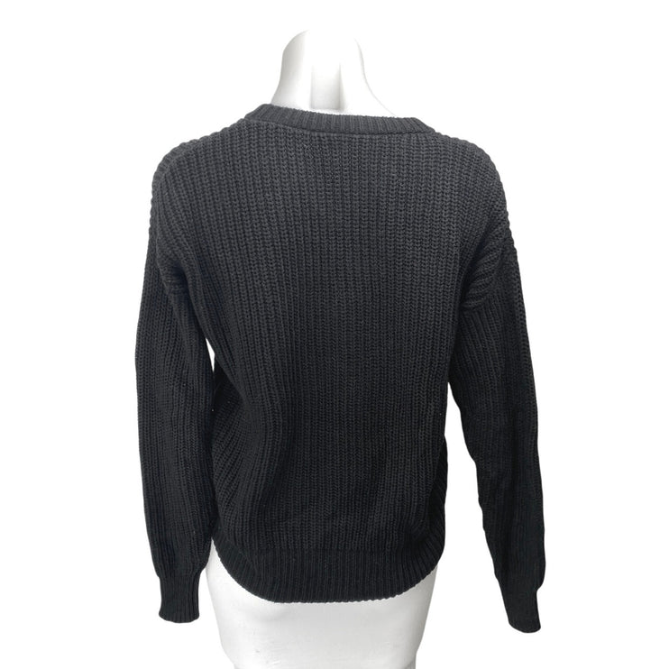 Charlie B LOVE Women's Black Rib Knit Embroidered Long Sleeve Sweater Top Sz XS