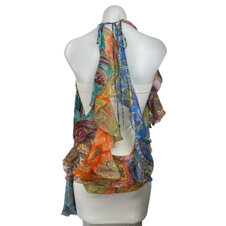 Zara Women's Multicolor Paisley Sleeveless Ruffles Asymmetric Tank Top Size XL