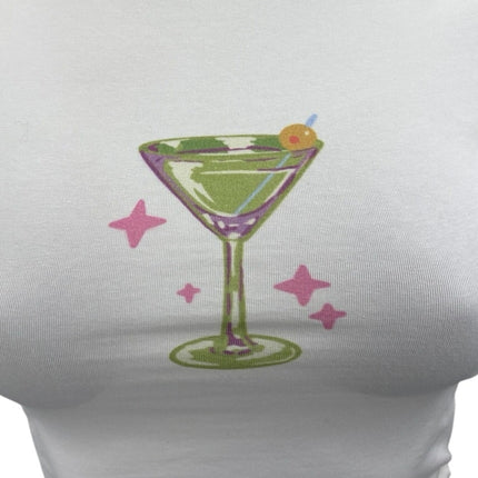Princess Polly White Wine Glass Cocktail Short Sleeve T Shirt Tee Crop Top Sz 2