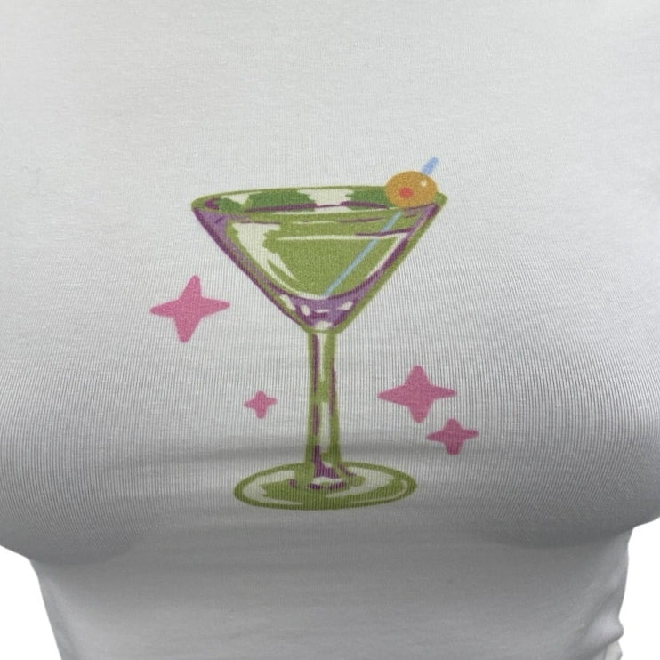 Princess Polly White Wine Glass Cocktail Short Sleeve T Shirt Tee Crop Top Sz 2