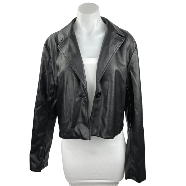 Ashley 26 International Black Leather One Button Long Sleeve Crop Moto Jacket L