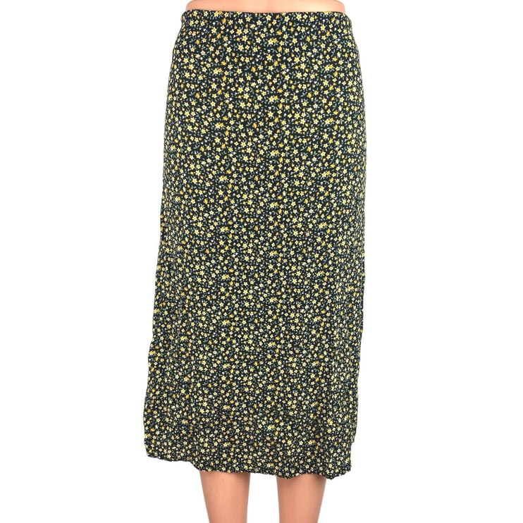 Brandy Melville Multicolor Floral Print Back Zip Midi Casual A-Line Skirt Sz S