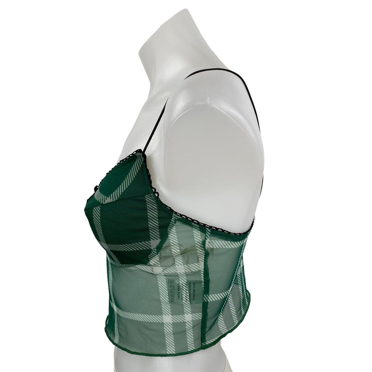 Princess Polly Green Plaid Bow Mesh Semi Sheer Cami Bustier Tank Crop Top Size 4