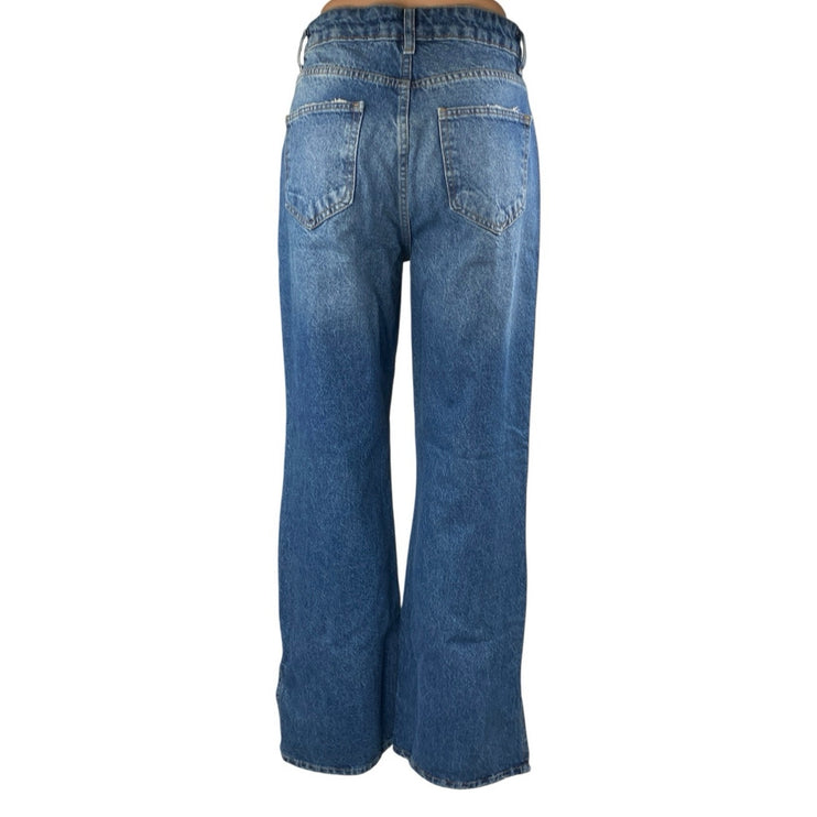 NEW Piral Women's Blue High Waisted Straight Bootcut Slit Denim Jeans Size M