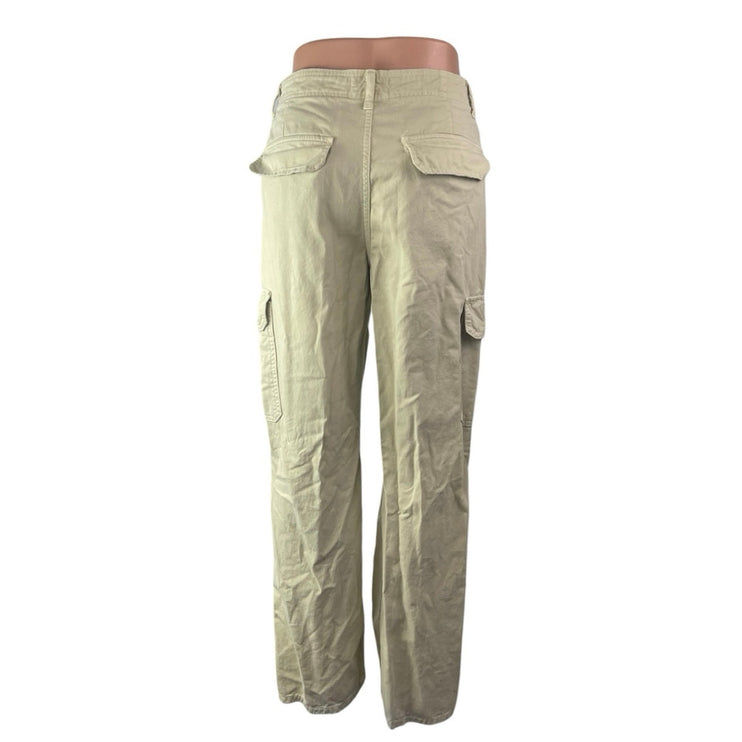 Zara Women's Cream Beige Khaki High Rise Straight Cargo Trousers Pants Size 4