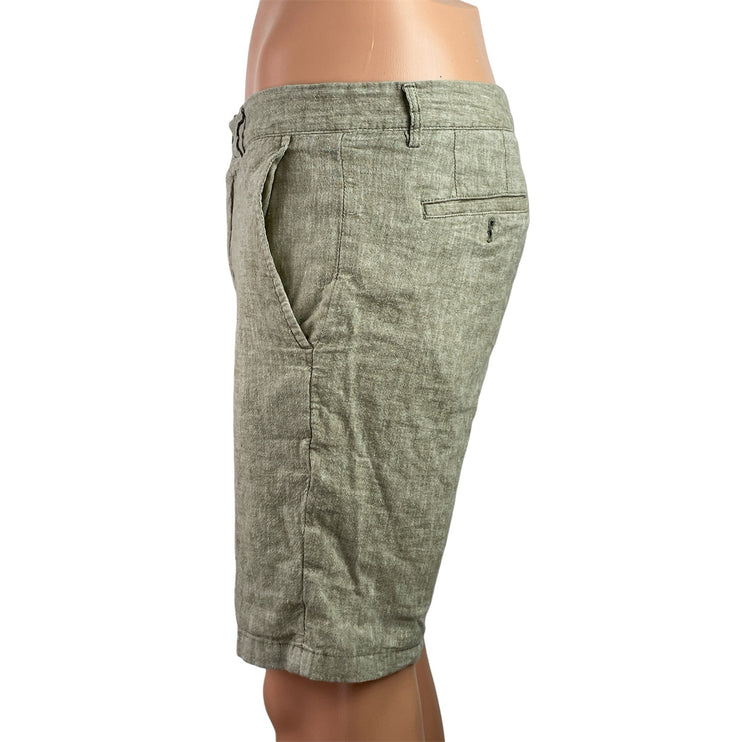Club Monaco Maddox Fit Mens Khaki Linen Blend Slim Straight Leg Chino Shorts 31