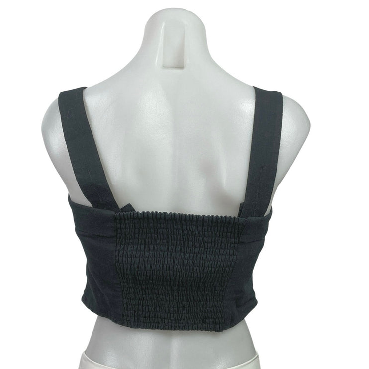 Abercrombie & Fitch Women's Black Linen Sleeveless Square Neck Crop Tank Top S