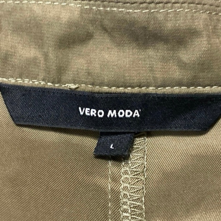 Vero Moda Women's Green Belted Tie Waist Collar Long Sleeve Trench Coat Jacket L
