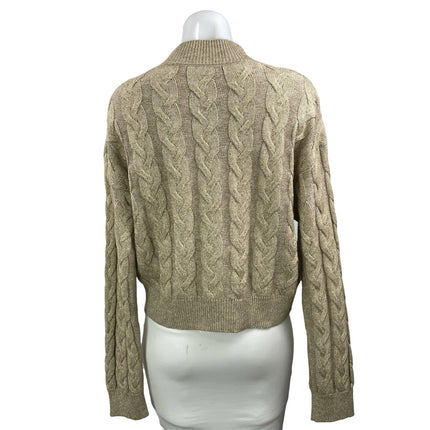 MNG Mango Beige Tan Long Sleeves Cable Knit Mock Neck Pullover Sweater Top Sz L