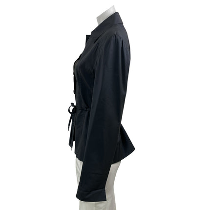 Savigo Women's Black Tie Waist Peplum Long Sleeve Button Down Shirt Top Size 6
