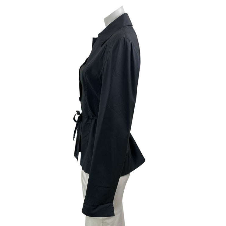 Savigo Women's Black Tie Waist Peplum Long Sleeve Button Down Shirt Top Size 6