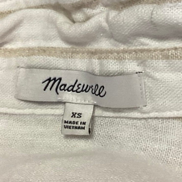 Madewell White Beige Linen Striped Pocket Cropped Button Down Shirt Top Size XS