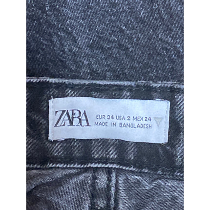 Zara Women's Black High Waisted Frayed Hem Straight Leg Denim Jeans Pants Size 2