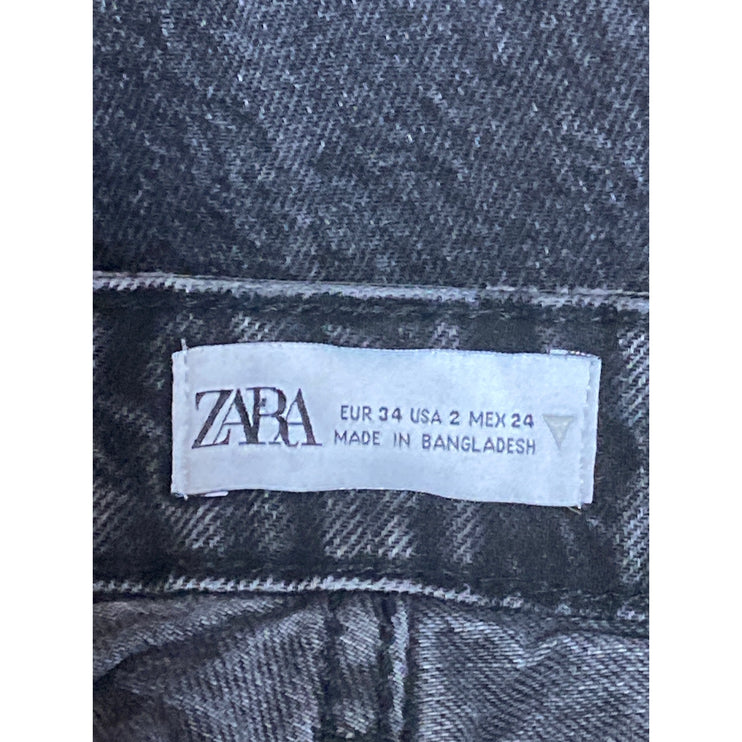 Zara Women's Black High Waisted Frayed Hem Straight Leg Denim Jeans Pants Size 2