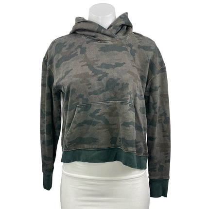 James Perse Green Gray Camo Camouflage Fleece Hoodie Hooded Sweatshirt Top Sz 1