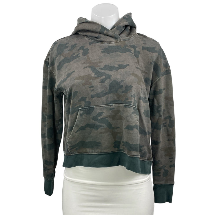 James Perse Green Gray Camo Camouflage Fleece Hoodie Hooded Sweatshirt Top Sz 1
