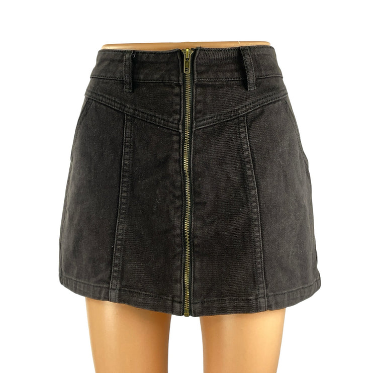 Pacsun Women's Black High Rise Full Zip Mini Flare A-Line Denim Jeans Skirt 23