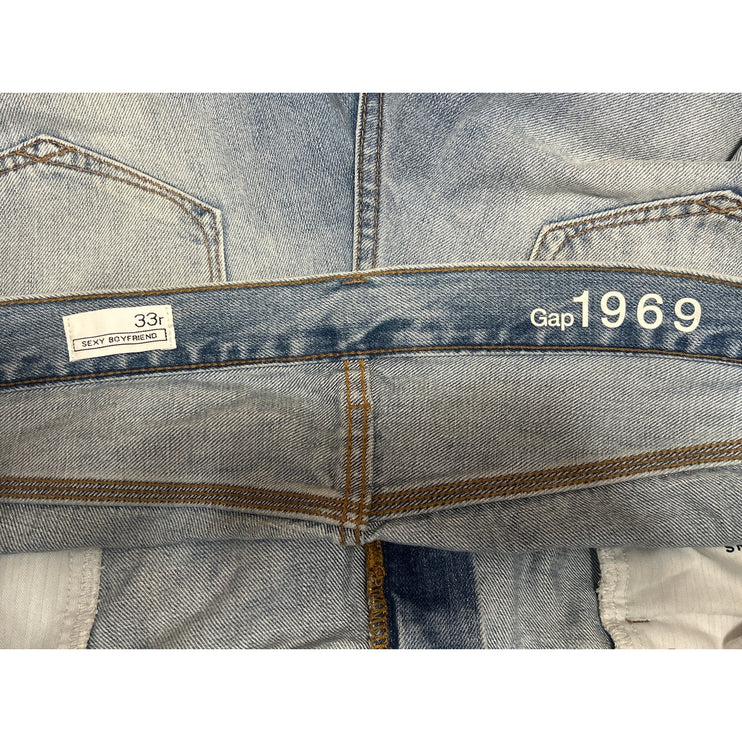 Gap 1969 Women's Blue Distressed High Rise Baggy Wide Leg Denim Jeans Size 33R