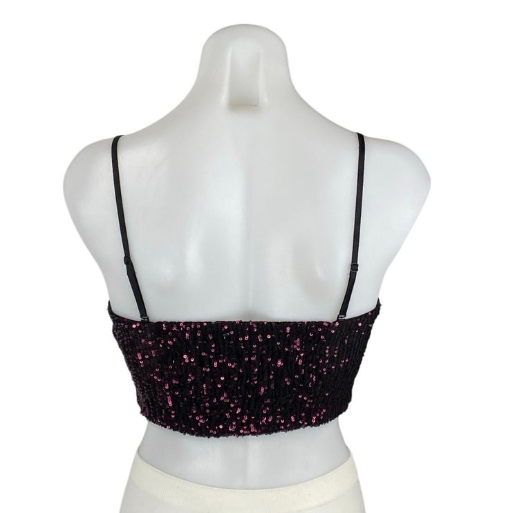 Pull & Bear Black Pink Sequin Sparkly Sleeveless Cami Tank Crop Top Size S