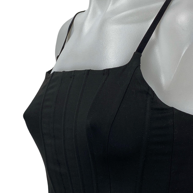 Reoria Black Sleeveless Corset Bustier Slit Square Neck Tank Cami Crop Top Sz M