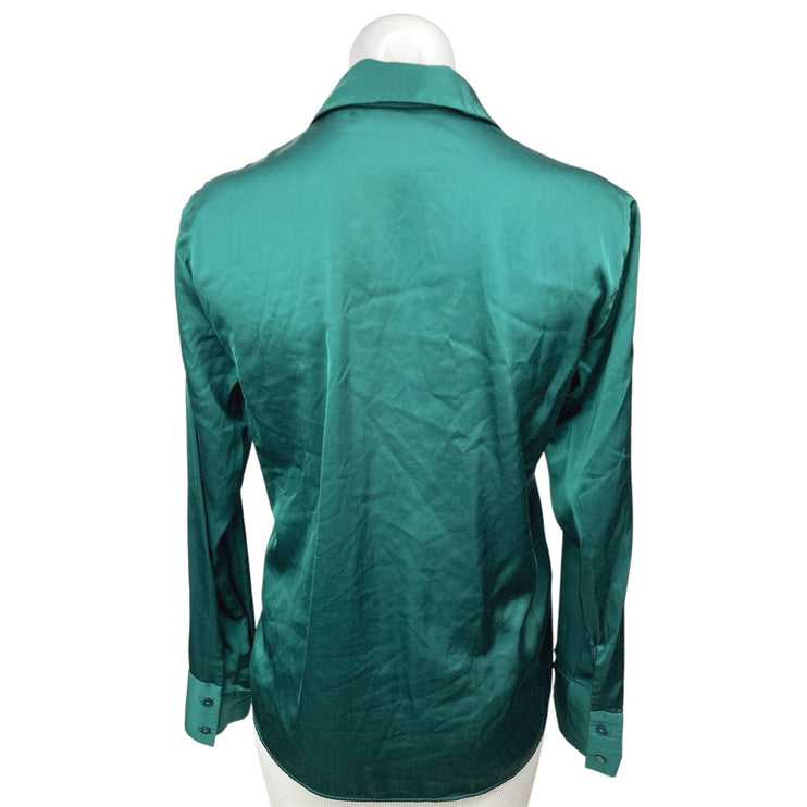 Abercrombie & Fitch Green Silk Satin Button Up Long Sleeve Shirt Blouse Top XS