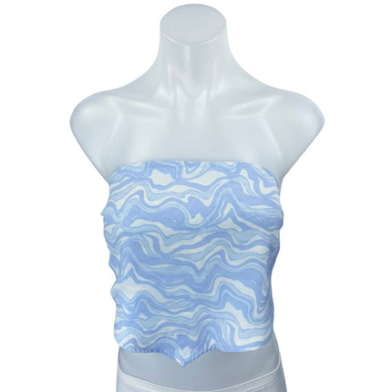 Abercrombie & Fitch Blue Marble Sleeveless Tie Back Bandeau Crop Tube Top Size S