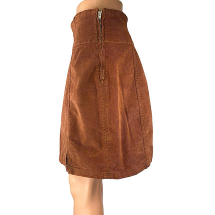 Free People Brown Corduroy High Waist Slit Zipper Mini A-Line Skirt Size 12