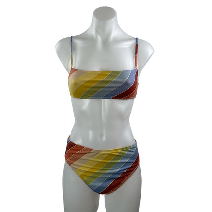 Billabong Brighter Daze Multicolor Stripe Beach Bralette Bikini Swimwear Set M