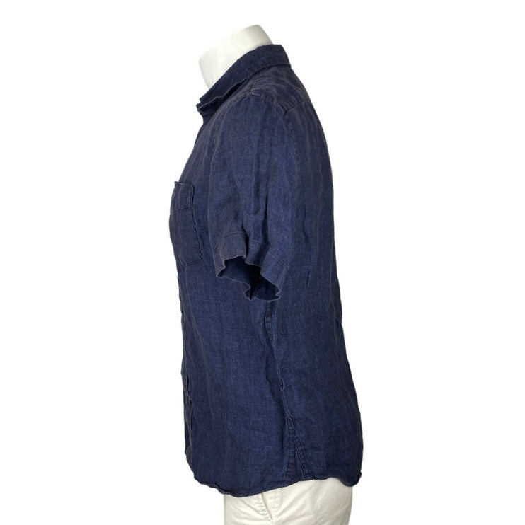 Banana Republic 100% Linen Men's Blue Short Sleeve Button Down Shirt Top Size M