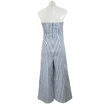 Sugar Lips Blue White Striped Strapless Bandeau Twist Wide Leg Jumpsuit Size S