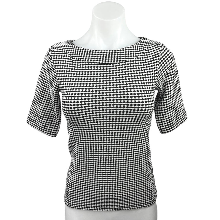 Trafaluc by Zara  Black White Check 3/4 Sleeve Knit Collared Blouse Top Size S