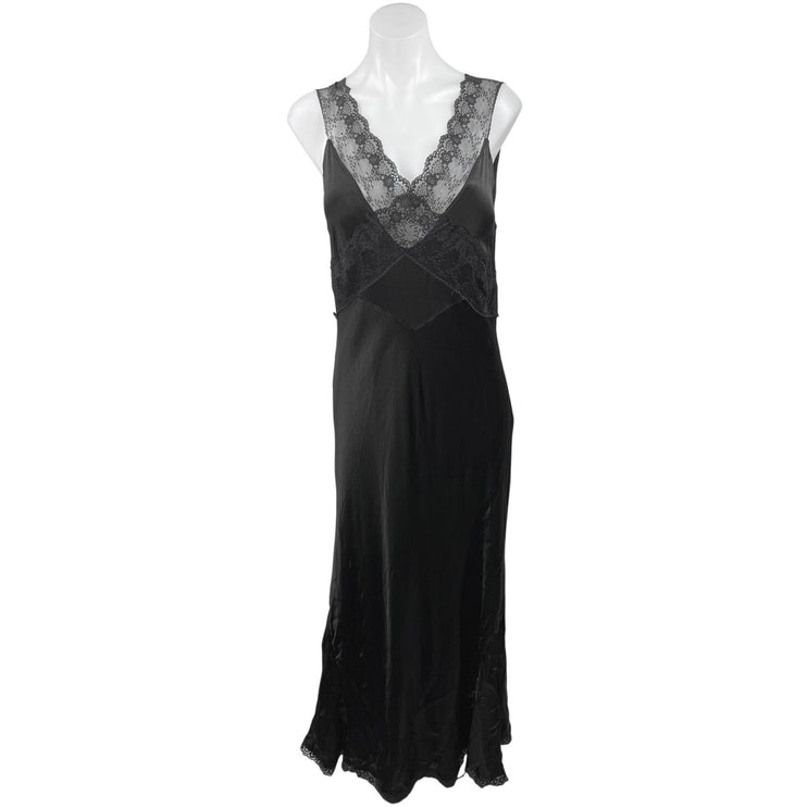 Bardot Mendez Black Silk Satin Lace V-neck Sleeveless Maxi A-Line Slip Dress 8