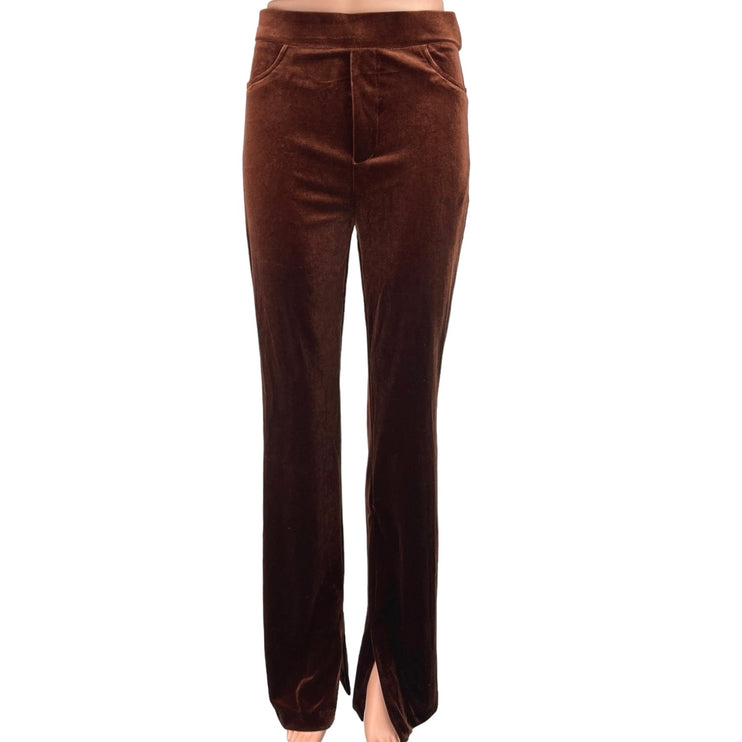 Zara Brown Velvet Velour Flared Leg Split Hem Stretch Pull On Ankle Pants Size S